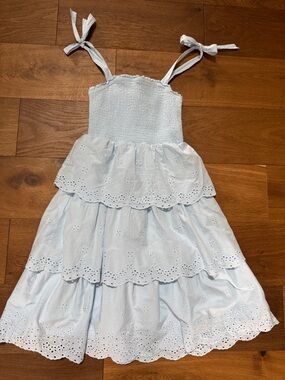 Buffalo David Bitton Light Blue Tiered Eyelet Sundress with Tie Straps